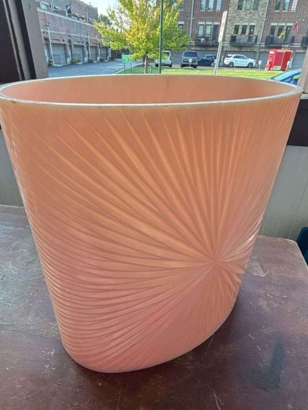 Vintage Sally Designs Style Oval Textured Acrylic Waste Basket Coral Peach